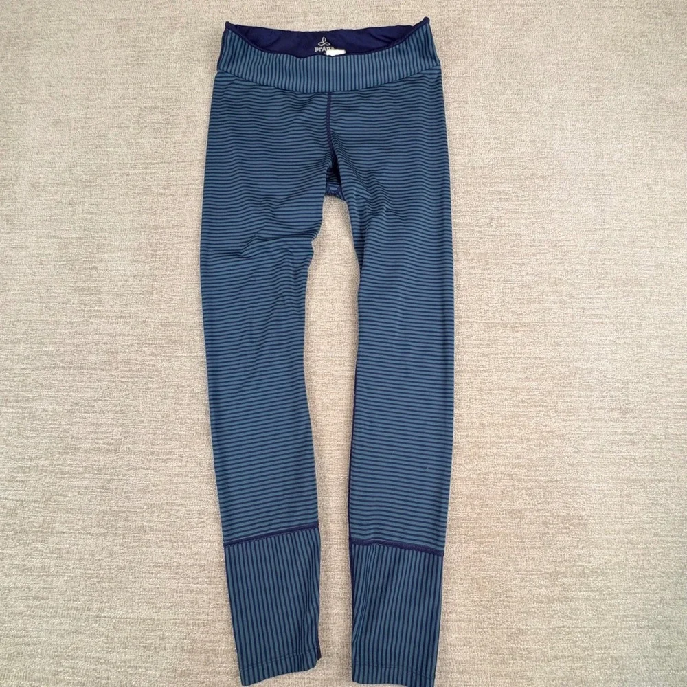 prAna Womens Sapphire Striped Athletic Leggings Medium Blue Teal Yoga Activewear